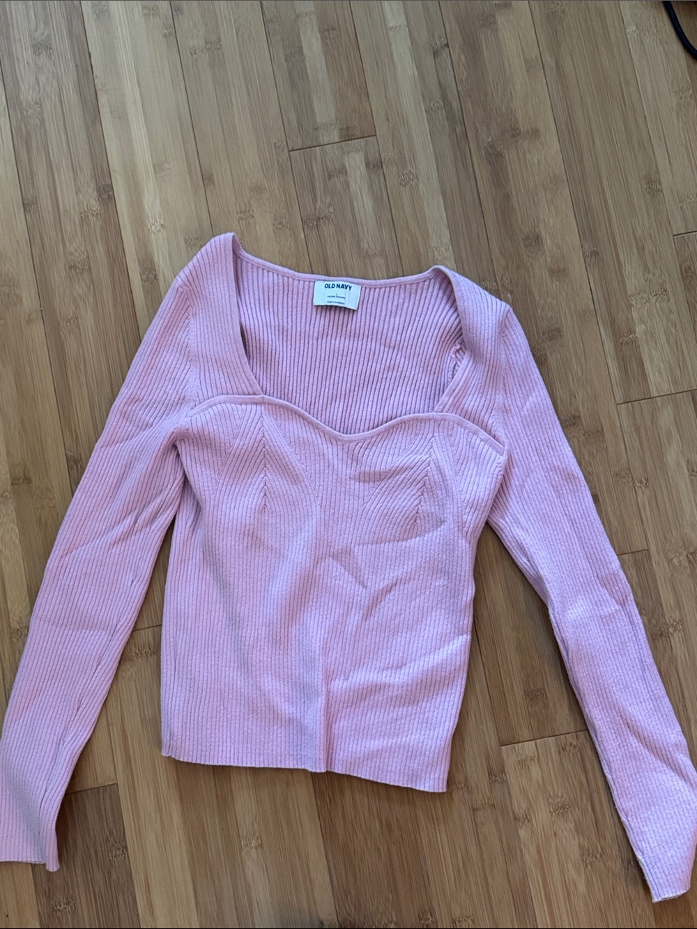 Old Navy Light Pink Ribbed Sweetheart Neck Long-Sleeve Sweater